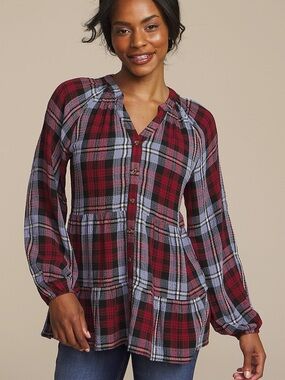 Maurice’s plaid tiered front tunic blouse Large